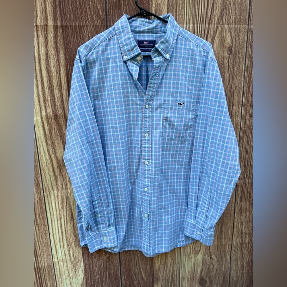 Vineyard Vines L Classic fit Tucker shirt blue pink plaid check button down